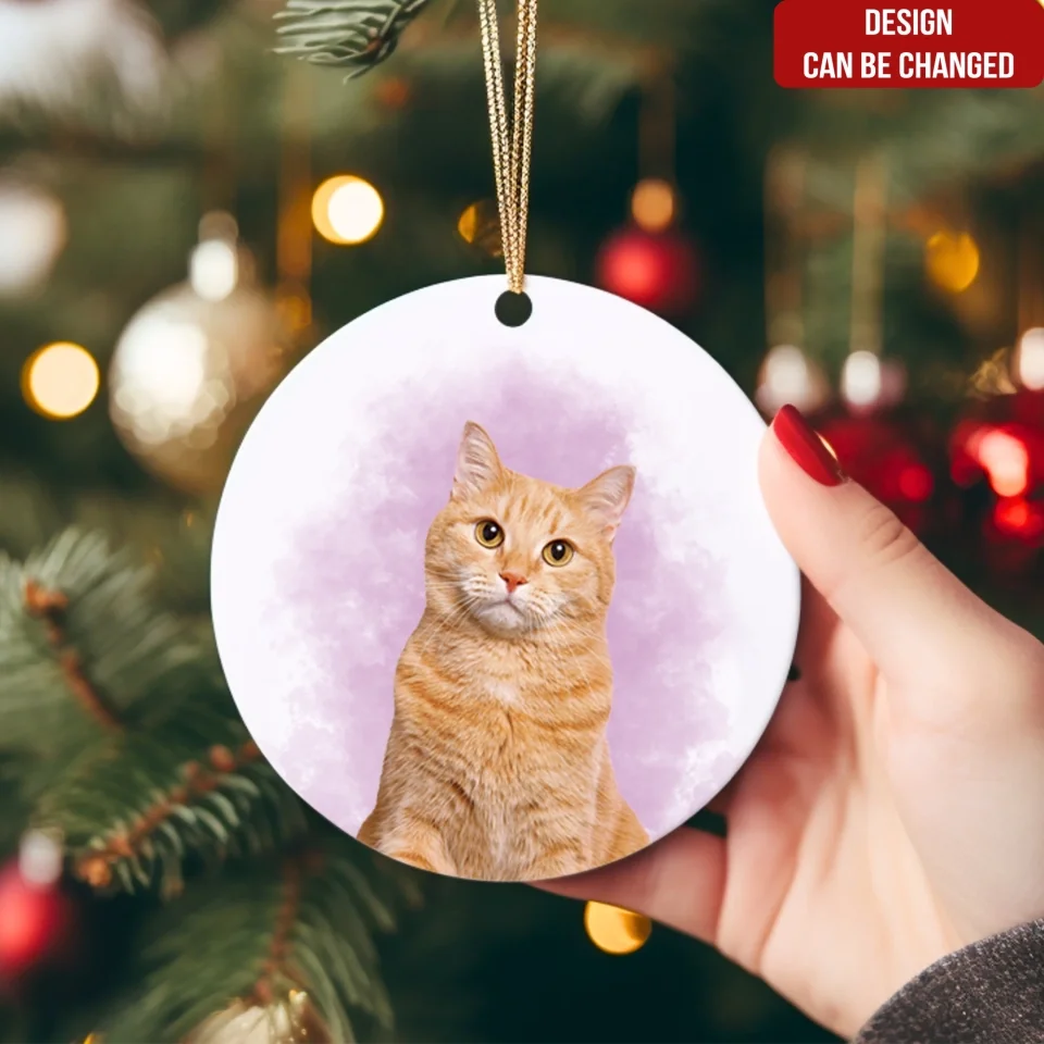 Custom Photo Pet Watercolor Ornament - Personalized Circle Ceramic Ornament - Christmas Gift for Dog Lovers, Cat Lovers, Pet Lovers 5