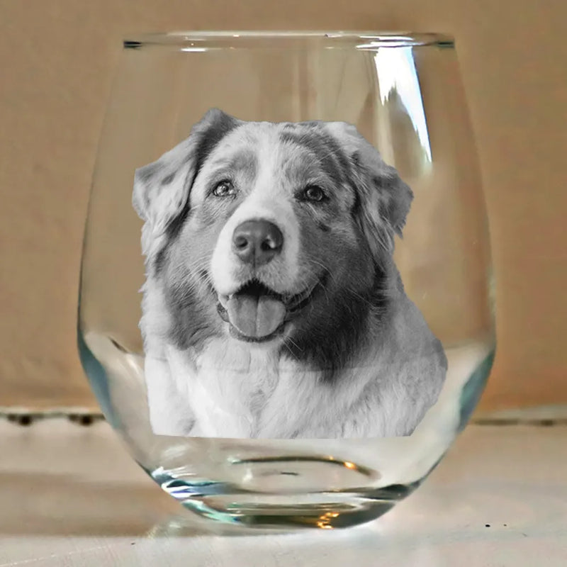 Custom Photo Pet Portrait Dog/Cat - Personalized Stemless Wine Glass - Gift for Dog/Cat Lovers, Pet Lovers, Dog Mom, Cat Mom, Dog Dad, Cat Dad