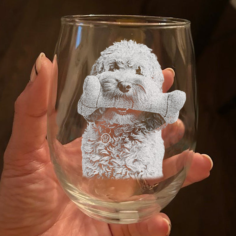 Custom Photo Pet Portrait Dog/Cat - Personalized Stemless Wine Glass - Gift for Dog/Cat Lovers, Pet Lovers, Dog Mom, Cat Mom, Dog Dad, Cat Dad