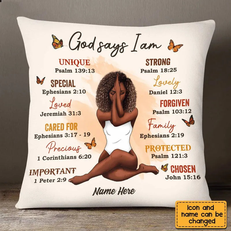 God Says I Am - Personalized Custom Pillow - Gifts For Women, Yoga Lovers, Mental Health Gifts 3