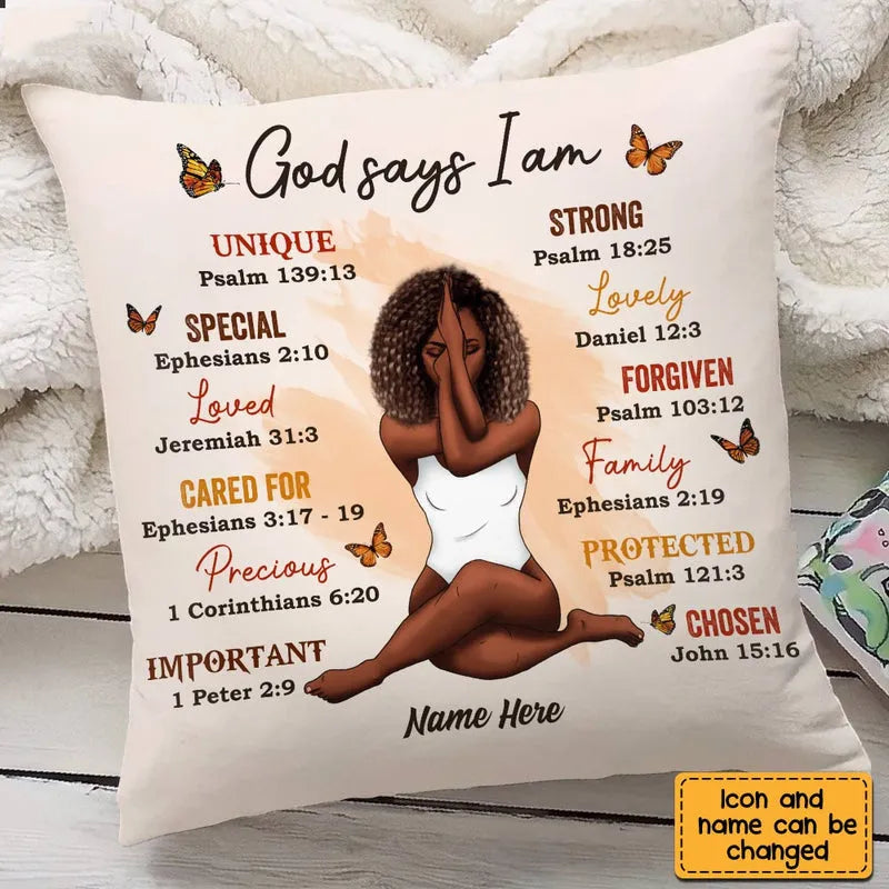 God Says I Am - Personalized Custom Pillow - Gifts For Women, Yoga Lovers, Mental Health Gifts 4