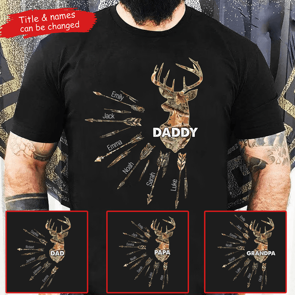 Hunting Dad Grandpa With Kids Names - Personalized Custom T Shirt - Father's Day Gift for Dad, Papa, Grandpa, Daddy, Dada