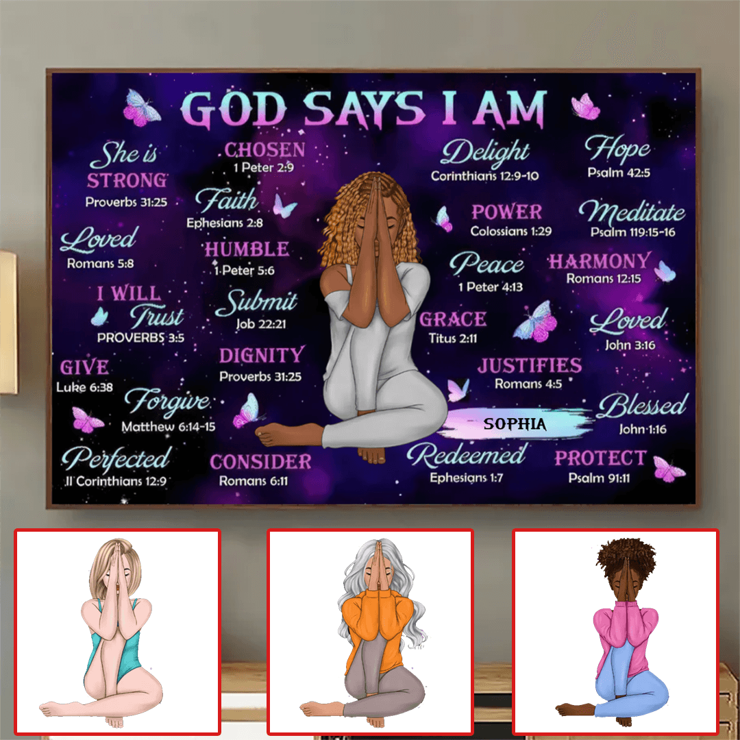 God Says I Am - Personalized Horizontal Poster - Gift for Black Woman, Black Girl, African American, Black History Month, Juneteenth