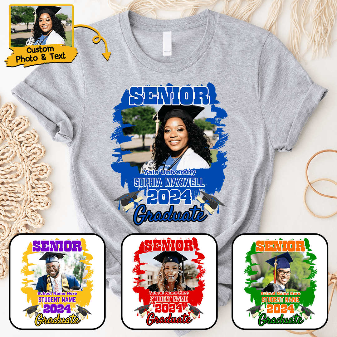 Custom Photo Graduation Senior 2024 - Personalized Custom T Shirt - Senior, Class of 2024 Graduate, Grandson, Granddaughter, Daughter, Son, Best Friends - Suzitee Store