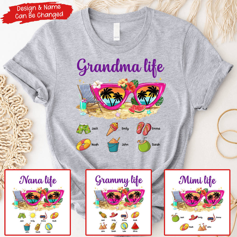 Grandma Life Sunglasses Beach Vibes Summer Vacation - Personalized Custom T Shirt - Gift for Grandma/Nana/Mimi, Mom, Wife, Grandparent - Suzitee Store