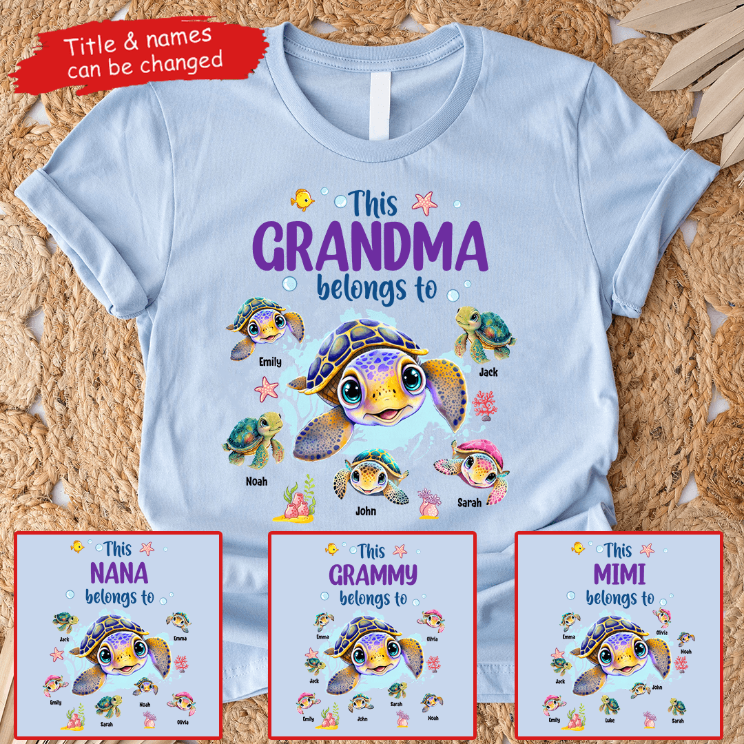 This Grandma Belongs To Summer Turtles - Personalized Custom T Shirt - Gift for Grandma/Nana/Mimi, Mom, Wife, Grandparent 1