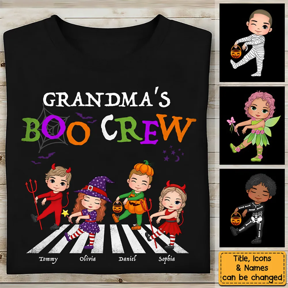 Halloween Grandma's Boo Crew - Personalized Custom T Shirt - Halloween Gift for Grandma/Nana/Mimi, Mom, Wife, Grandparent 1