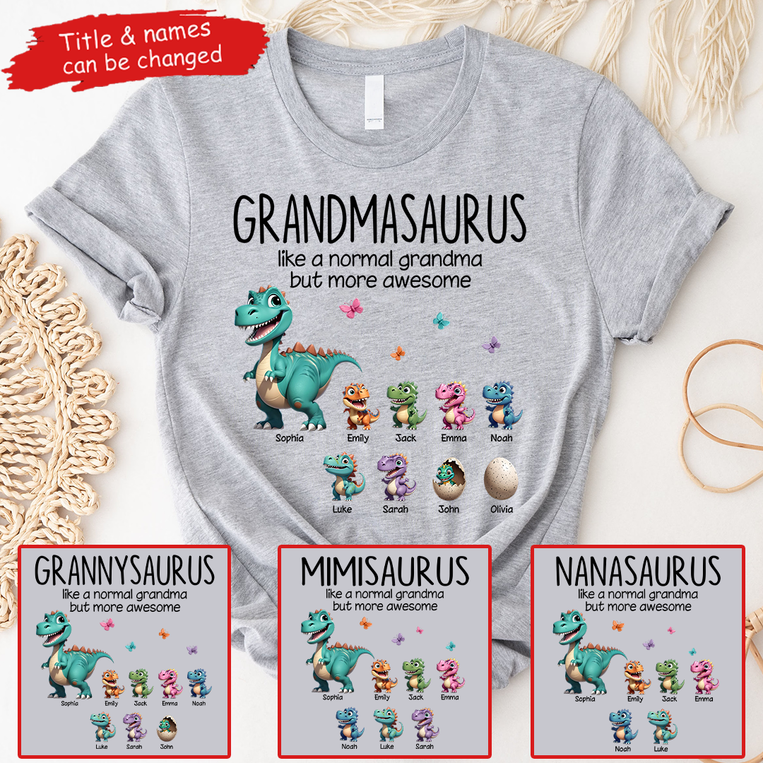 Grandmasaurus And Kids 3D Effect Dinosaurs - Personalized Custom T Shirt -  Gift for Grandma, Nana, Grammy