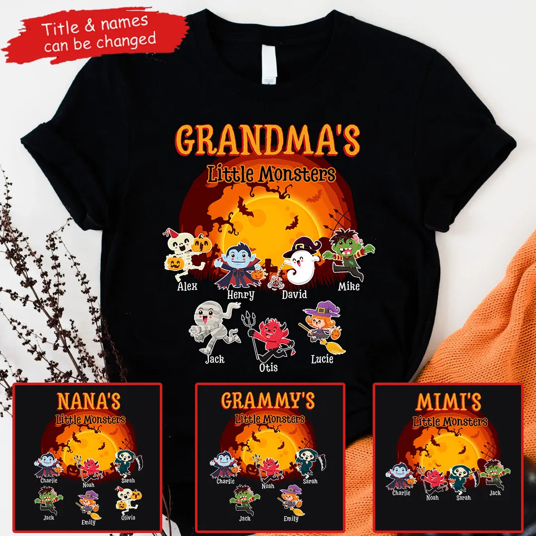 Grandma's Little Monsters - Personalized Custom T Shirt - Halloween Gift for Grandma/Nana/Mimi, Mom, Wife, Grandparent 1