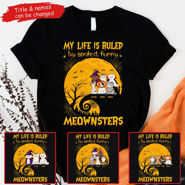 My Life Is Ruled By Meownsters - Personalized Custom T Shirt - Halloween Gift for Cat Lovers, Pet Lovers, Cat Mom, Cat Dad