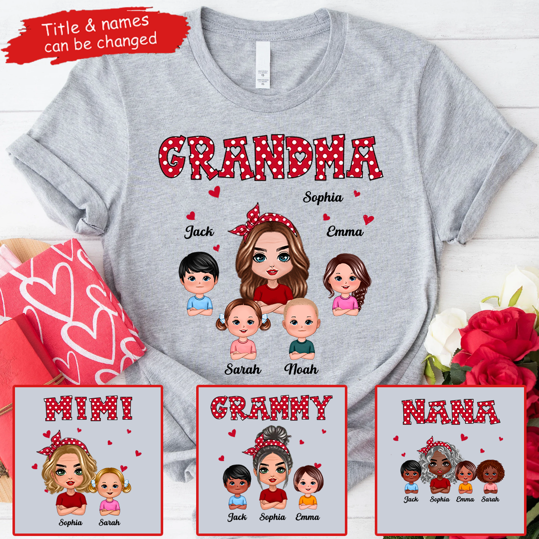 Polka Dot Pattern Grandma And Grandkids - Personalized Custom T Shirt - Gift for Grandma/Grandparent 1
