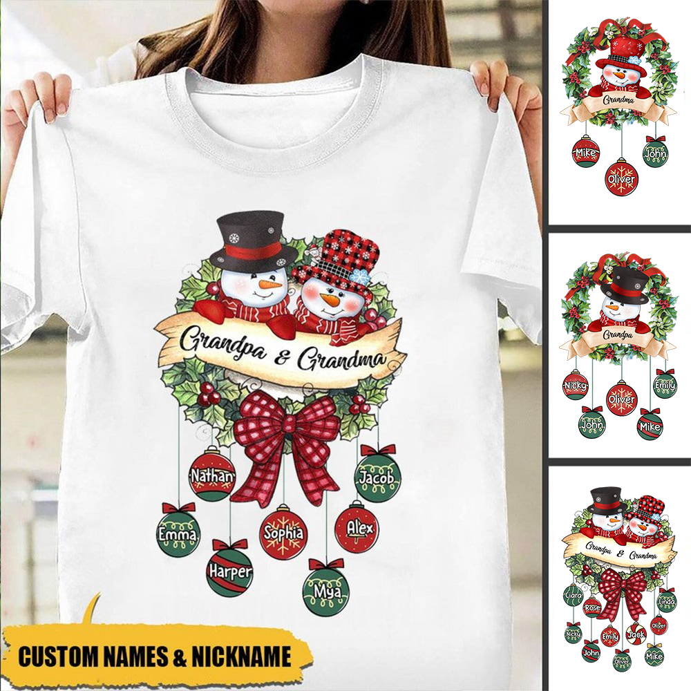 Snowman Grandpa &amp; Grandma - Personalized Custom Shirt - Christmas Gift For Grandpa/Grandma, Mom/Dad