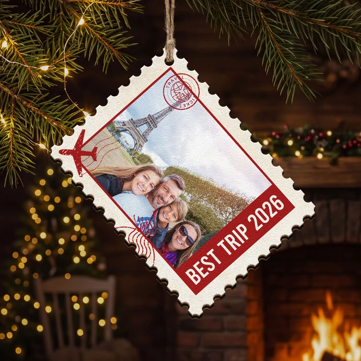 Custom Photo Postage Stamp Memories Family - Personalized Wood Ornament - Christmas Gifts For Mom, Dad, Brother, Sister