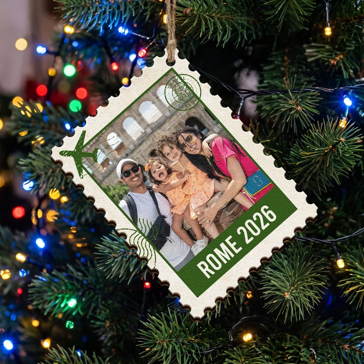 Custom Photo Postage Stamp Memories Family - Personalized Wood Ornament - Christmas Gifts For Mom, Dad, Brother, Sister