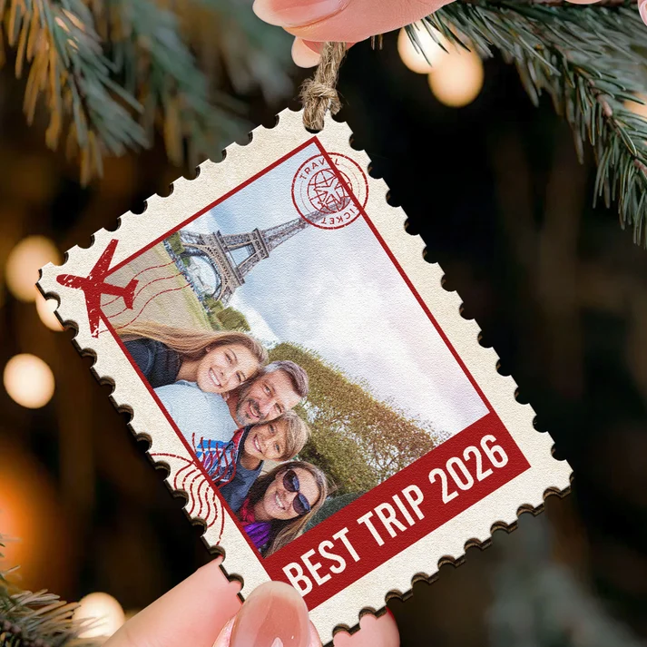 Custom Photo Postage Stamp Memories Family - Personalized Wood Ornament - Christmas Gifts For Mom, Dad, Brother, Sister