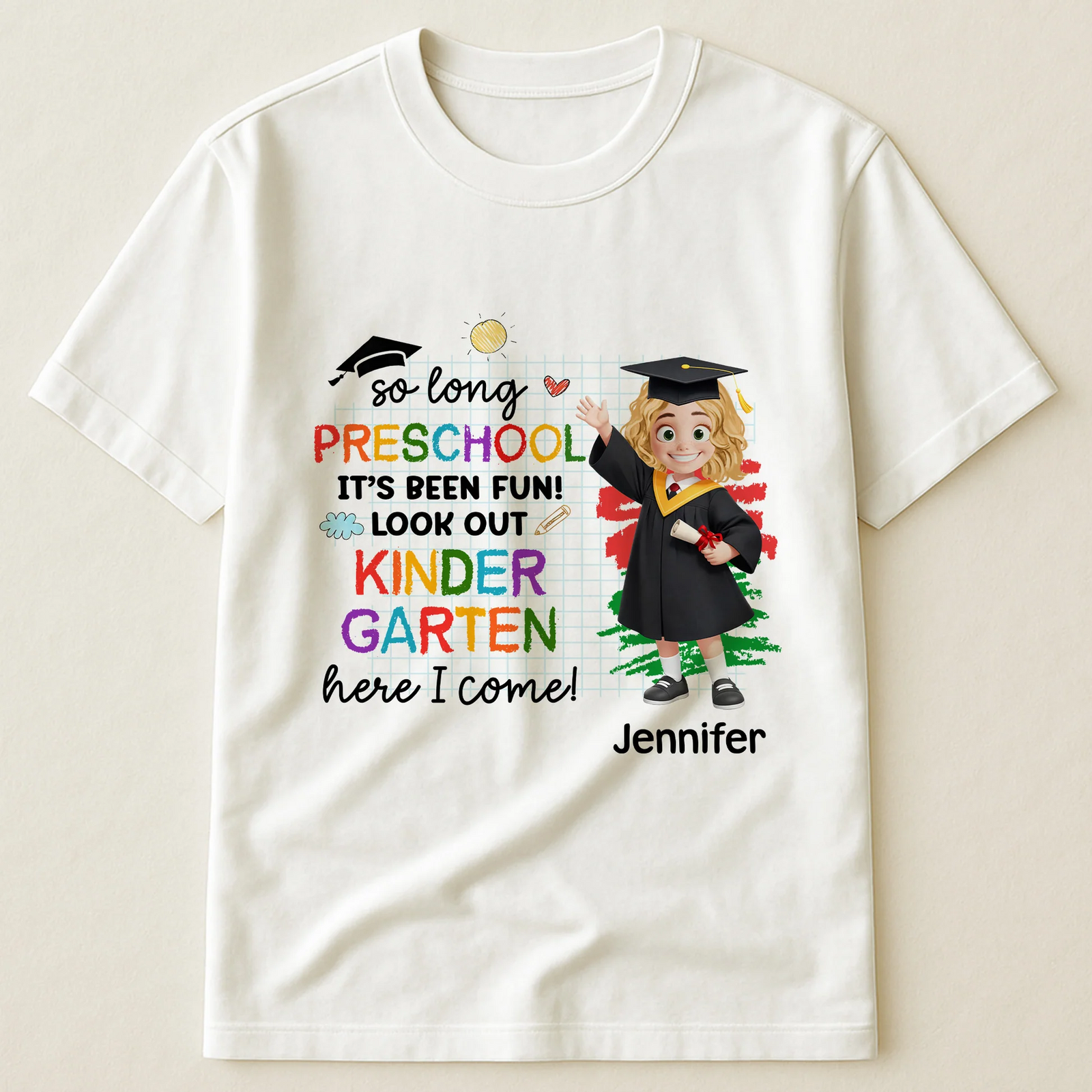 Pre K Graduation Kindergarten Here I Come - Custom Kid Shirt for Back To School | Personalized Gift for Student, Son, Daughter | Kindergarten, Pre-K, Preschool