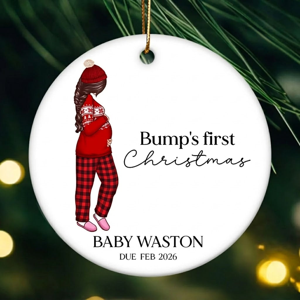 Pregnant Mom Baby Bump's First Christmas - Personalized Ceramic Ornament - Christmas Gift for Pregnant Woman