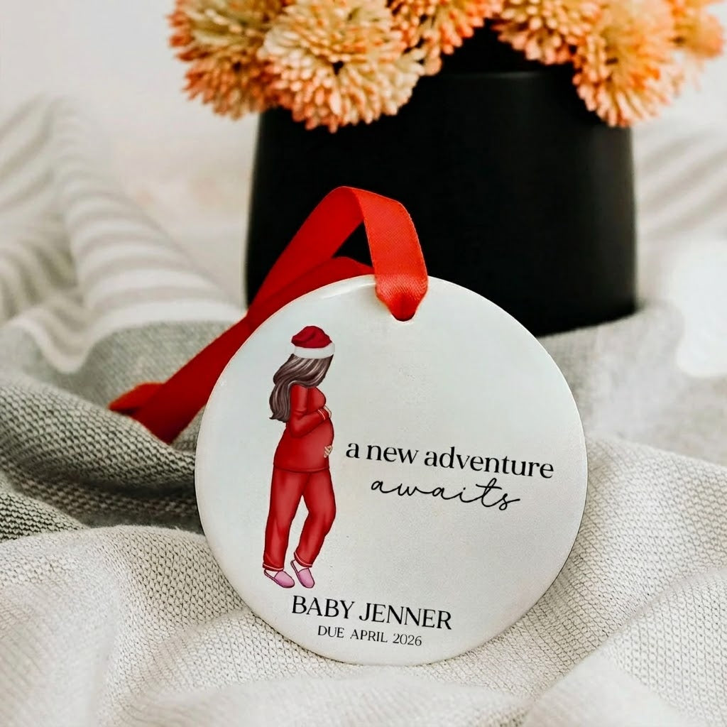 Pregnant Mom Baby Bump's First Christmas - Personalized Ceramic Ornament - Christmas Gift for Pregnant Woman