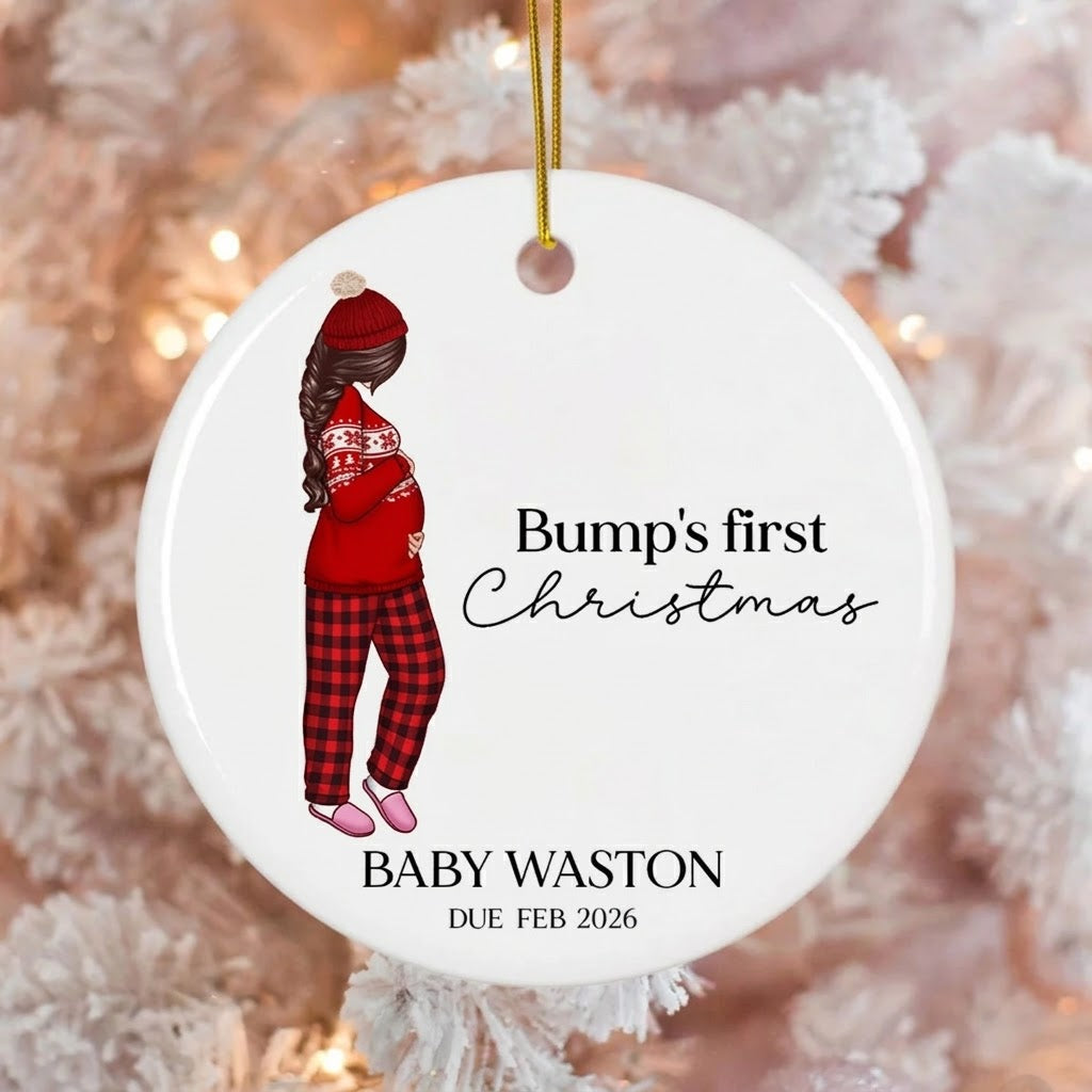Pregnant Mom Baby Bump's First Christmas - Personalized Ceramic Ornament - Christmas Gift for Pregnant Woman