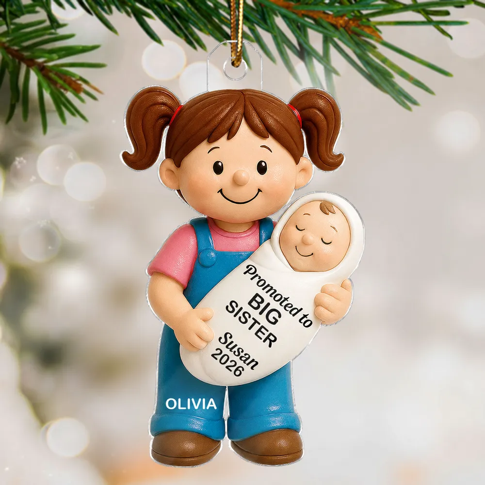 Promoted To Big Sister Big Brother - Personalized Custom Shaped Acrylic Ornament - Christmas Gift for New Big Brother, New Big Sister