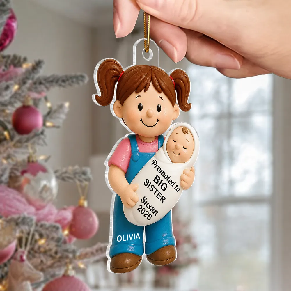 Promoted To Big Sister Big Brother - Personalized Custom Shaped Acrylic Ornament - Christmas Gift for New Big Brother, New Big Sister