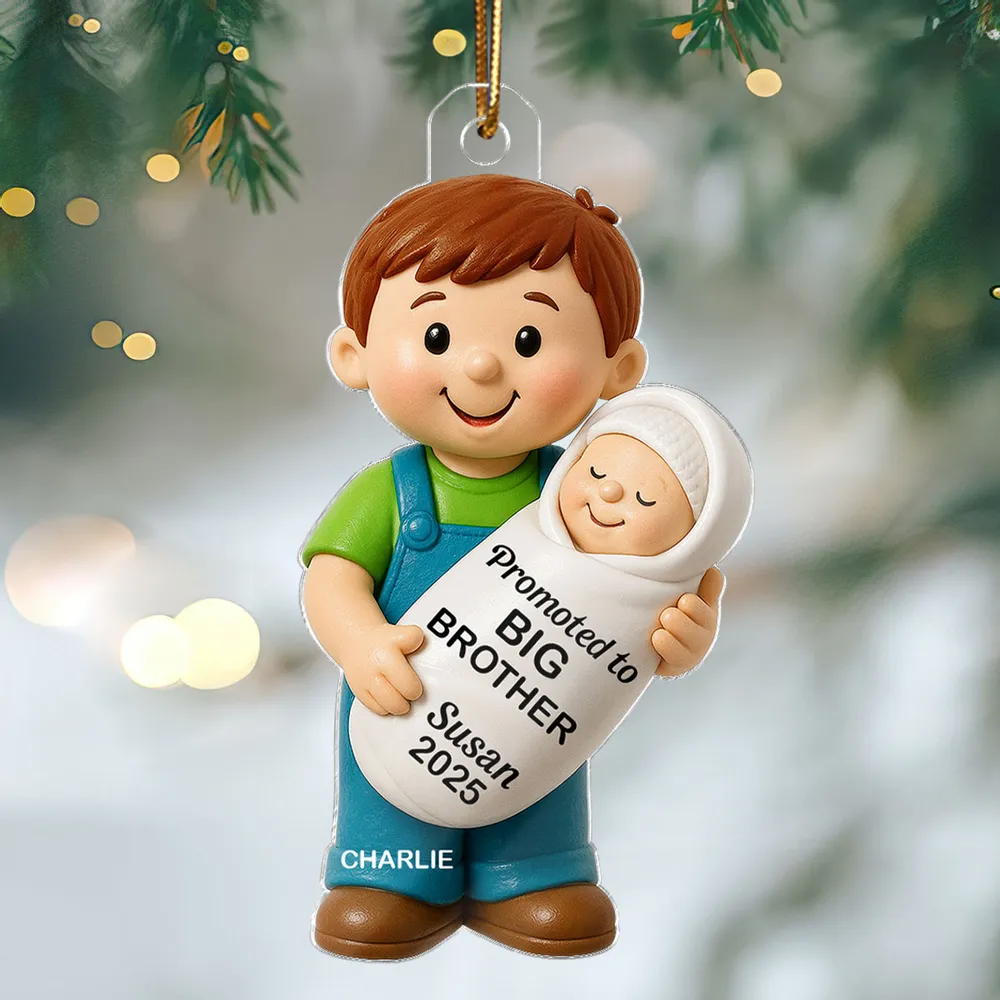 Promoted To Big Sister Big Brother - Personalized Custom Shaped Acrylic Ornament - Christmas Gift for New Big Brother, New Big Sister