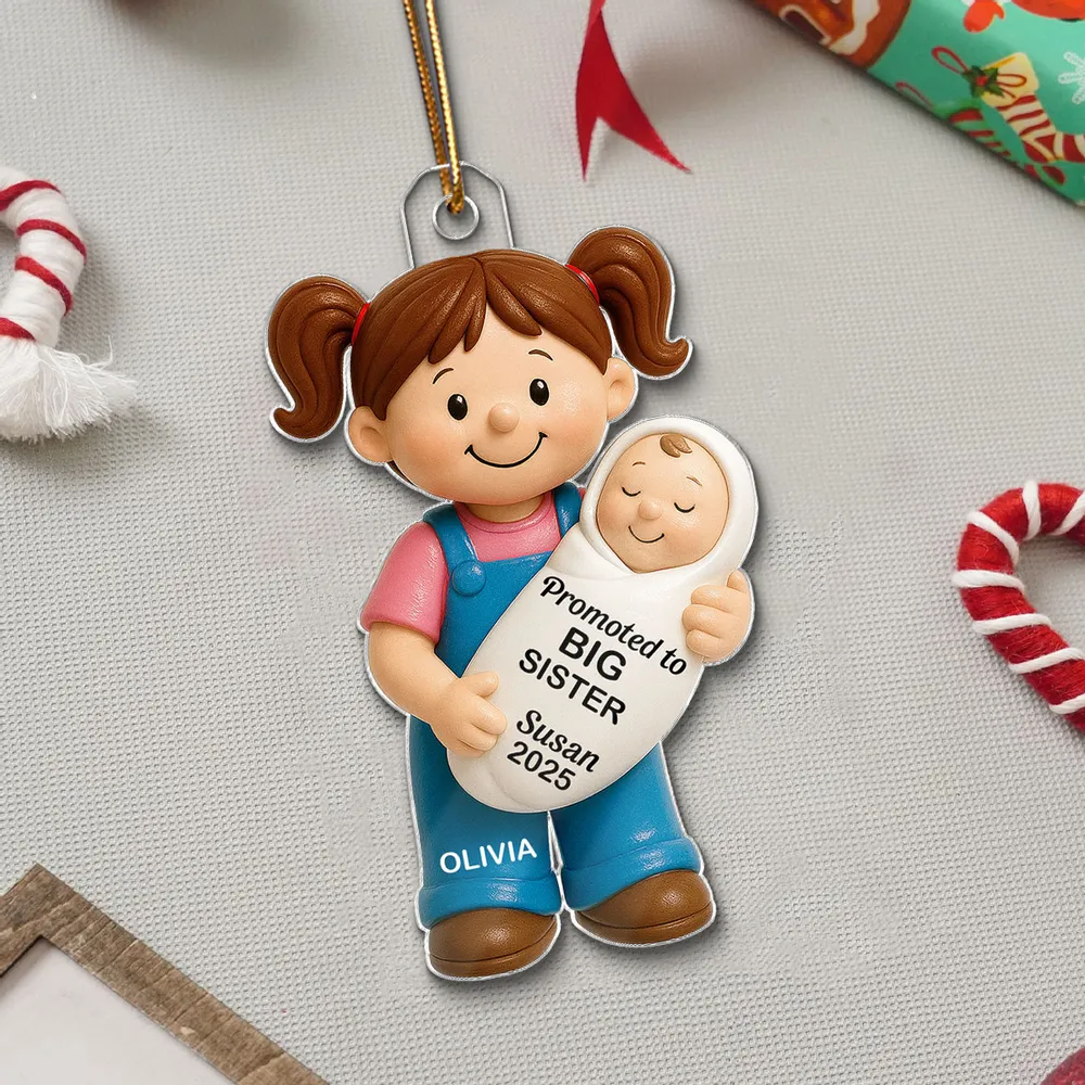 Promoted To Big Sister Big Brother - Personalized Custom Shaped Acrylic Ornament - Christmas Gift for New Big Brother, New Big Sister