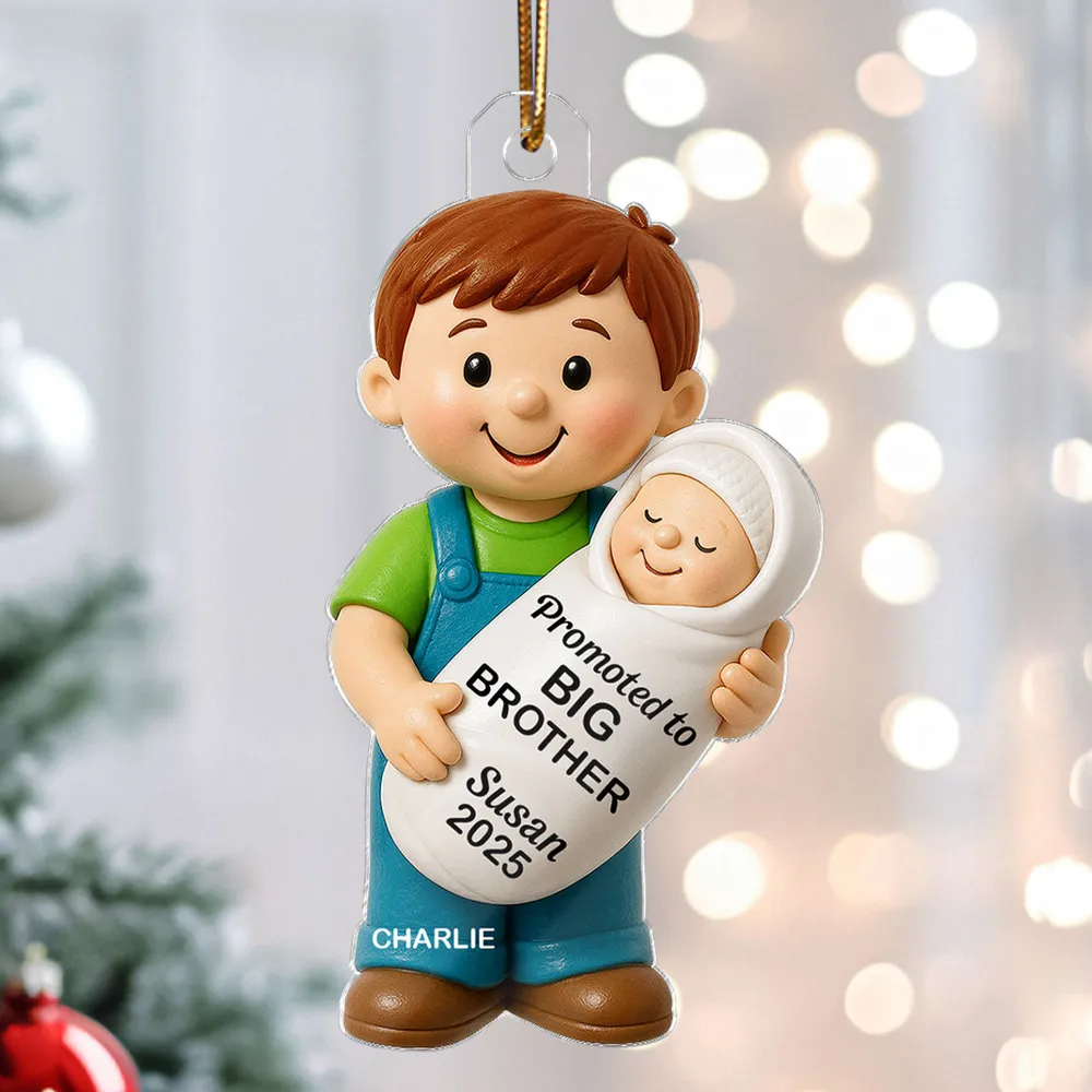 Promoted To Big Sister Big Brother - Personalized Custom Shaped Acrylic Ornament - Christmas Gift for New Big Brother, New Big Sister