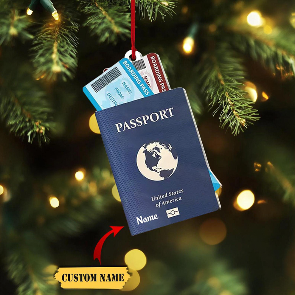 Custom Name Passport Christmas Ornament - Personalized Custom Shaped Acrylic Ornament - Travel Adventure Gift