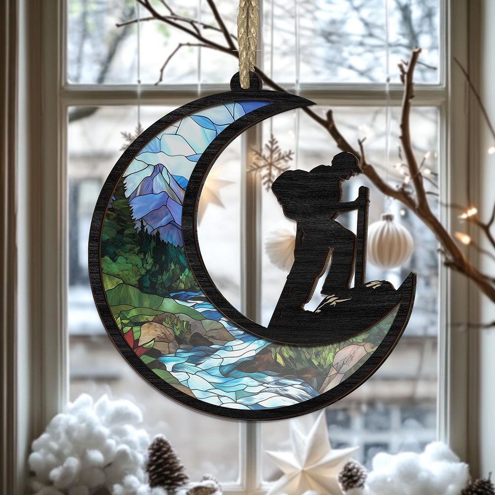 Hiker Ornament - Personalized Window Hanging Suncatcher Ornament - Gift for Men Women, Hiking Lovers, Hiker Christmas Gift, Travel Gift 3