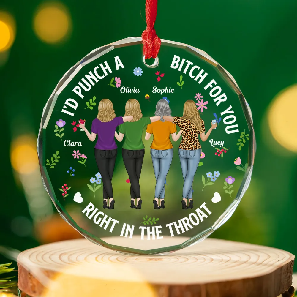 Punch Bitch Besties - Personalized Circle Glass Ornament - Christmas Gift for Besties, Sisters, Best Friends