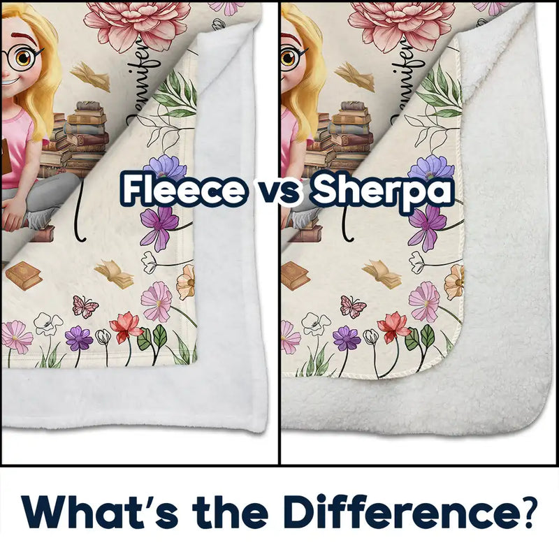 Reading Girl With Birth Month Flowers Book Lovers - Personalized Custom Blanket - Gift For Book Lovers, Bookworms, Readers