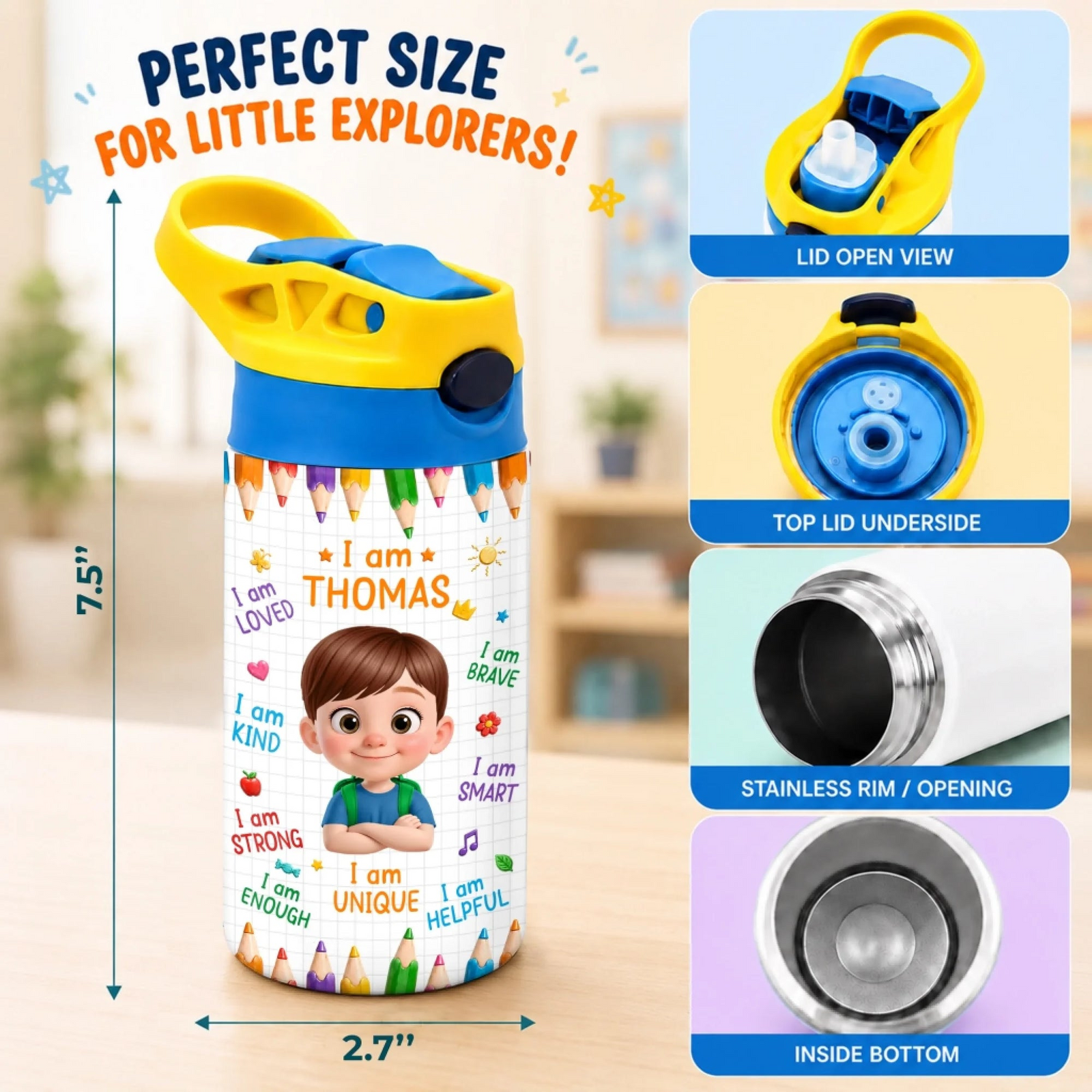 Ready Set Learn Kids Back To School - Personalized Kids Insulated Water Bottle - Gift For Back To School, First Day of School - Student, Son, Daughter | Kindergarten, Pre-K, Preschool