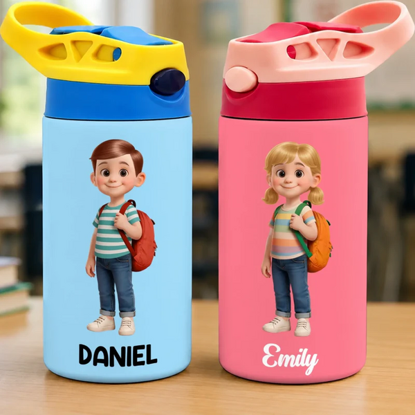 Ready To Learn Kids Back To School - Personalized Kids Insulated Water Bottle - Gift For Back To School, First Day of School - Student, Son, Daughter | Kindergarten, Pre-K, Preschool