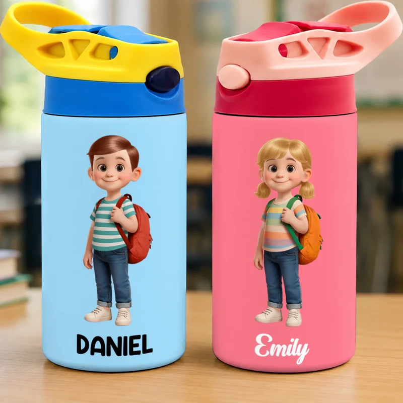 Ready To Learn Kids Back To School - Personalized Kids Insulated Water Bottle - Gift For Back To School, First Day of School - Student, Son, Daughter | Kindergarten, Pre-K, Preschool