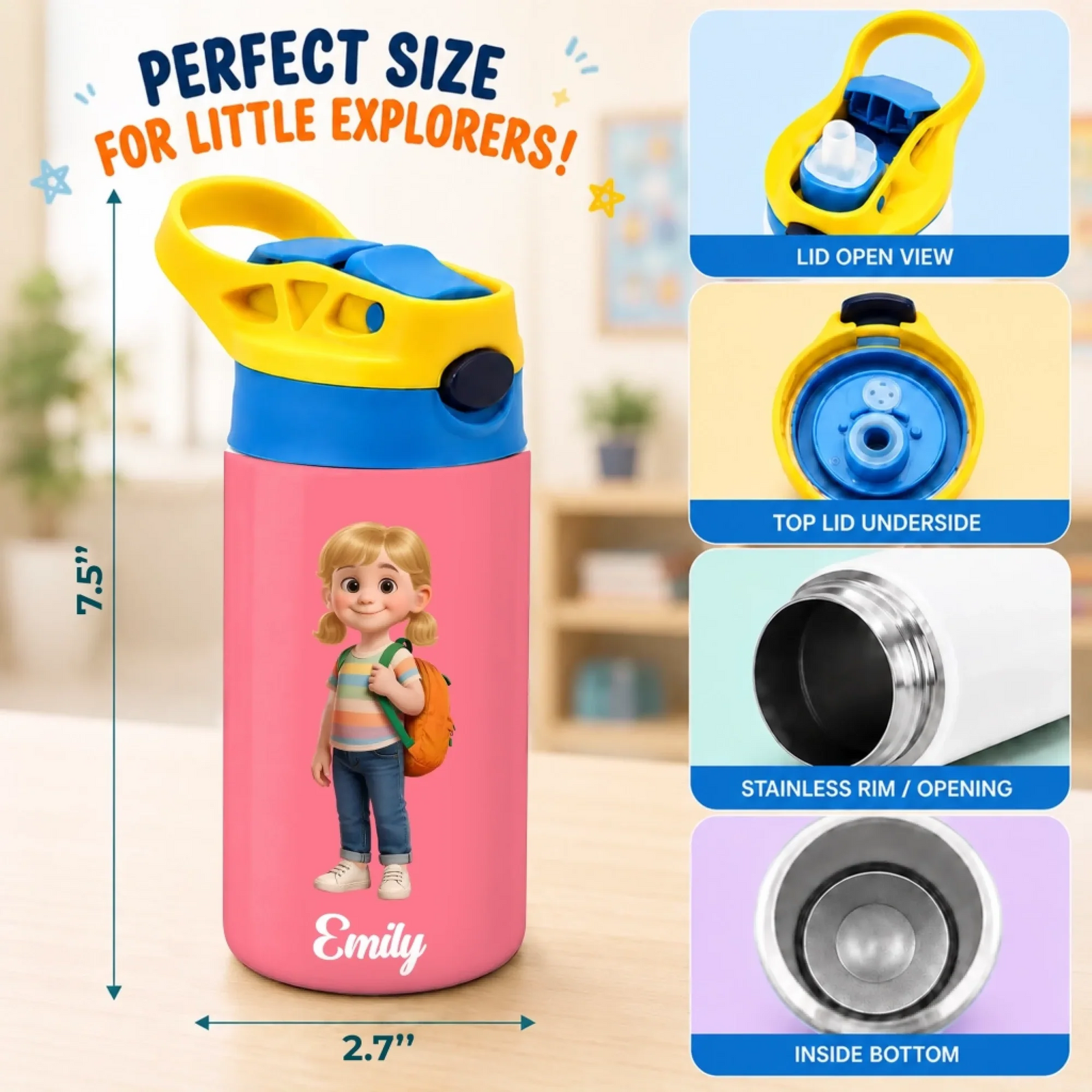 Ready To Learn Kids Back To School - Personalized Kids Insulated Water Bottle - Gift For Back To School, First Day of School - Student, Son, Daughter | Kindergarten, Pre-K, Preschool