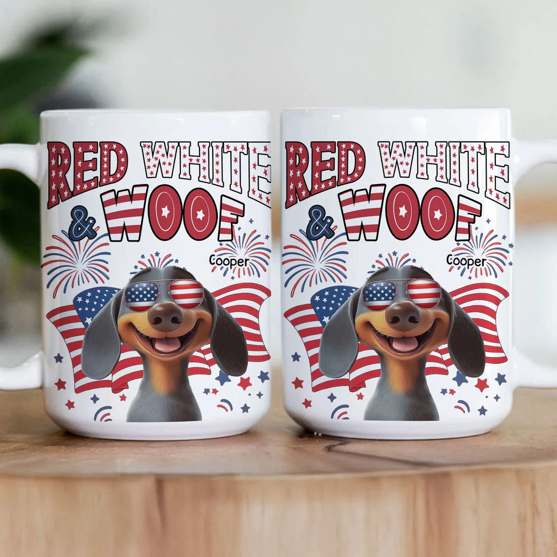 Personalized Red White Woof 4th Of July Love mug, alternate view 2