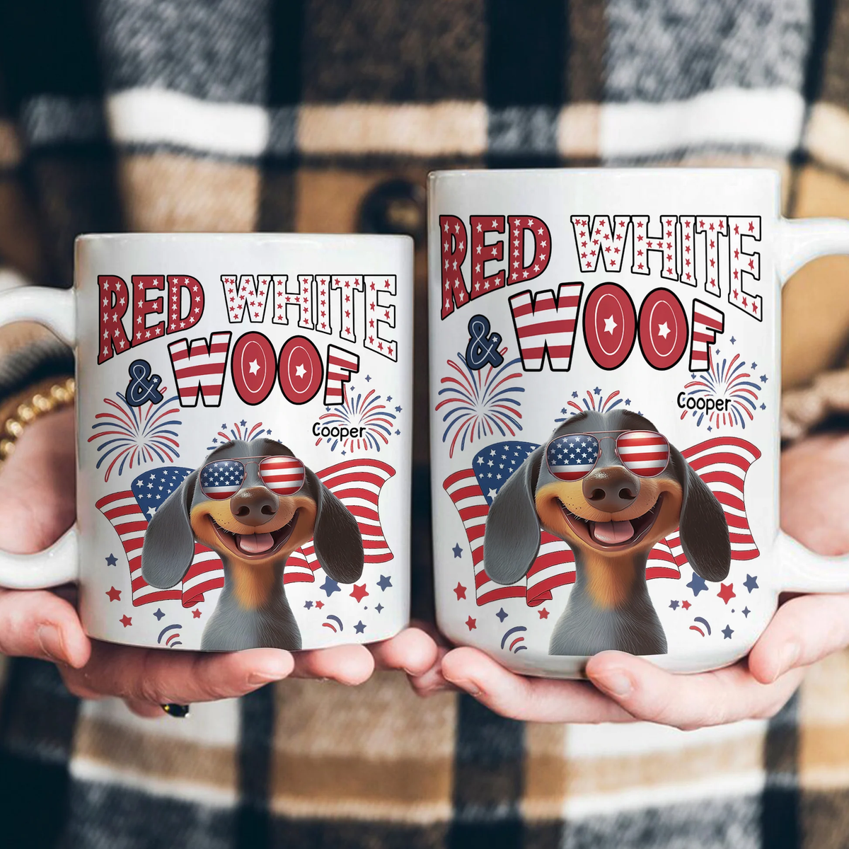 Red White Woof 4th Of July Love - Personalized Custom Mug - Gift For Dog Mom, Dog Dad, Dog Lovers