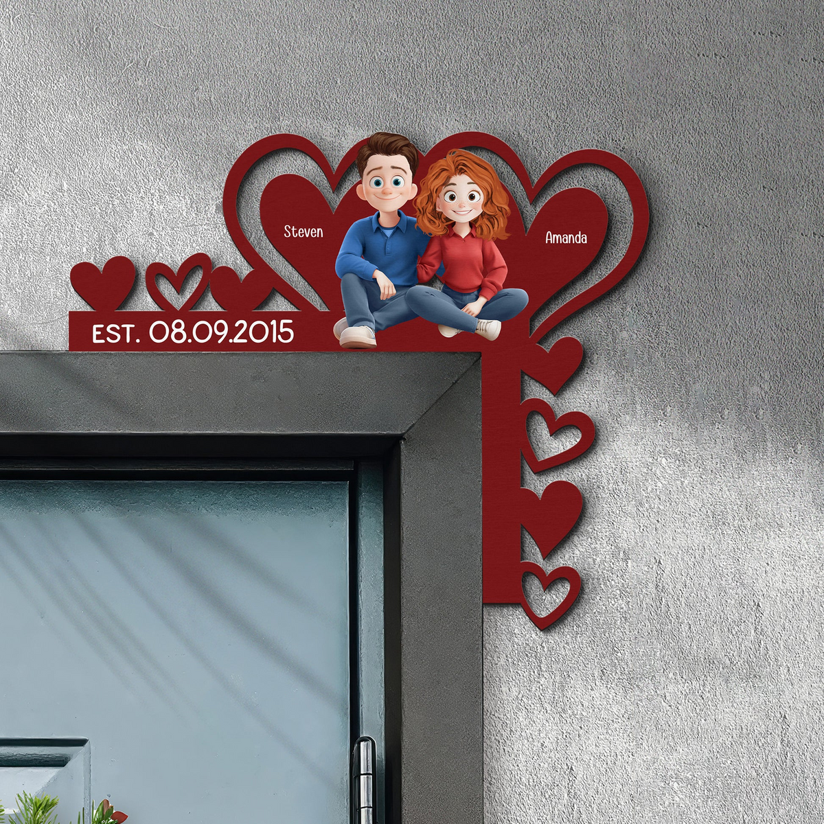 Couple Romantic Love Our Happy Corner Together - Personalized Door Corner Wood Sign - Gift For Her/Him, Husband/Wife, Couples on Anniversary, Valentine's Day