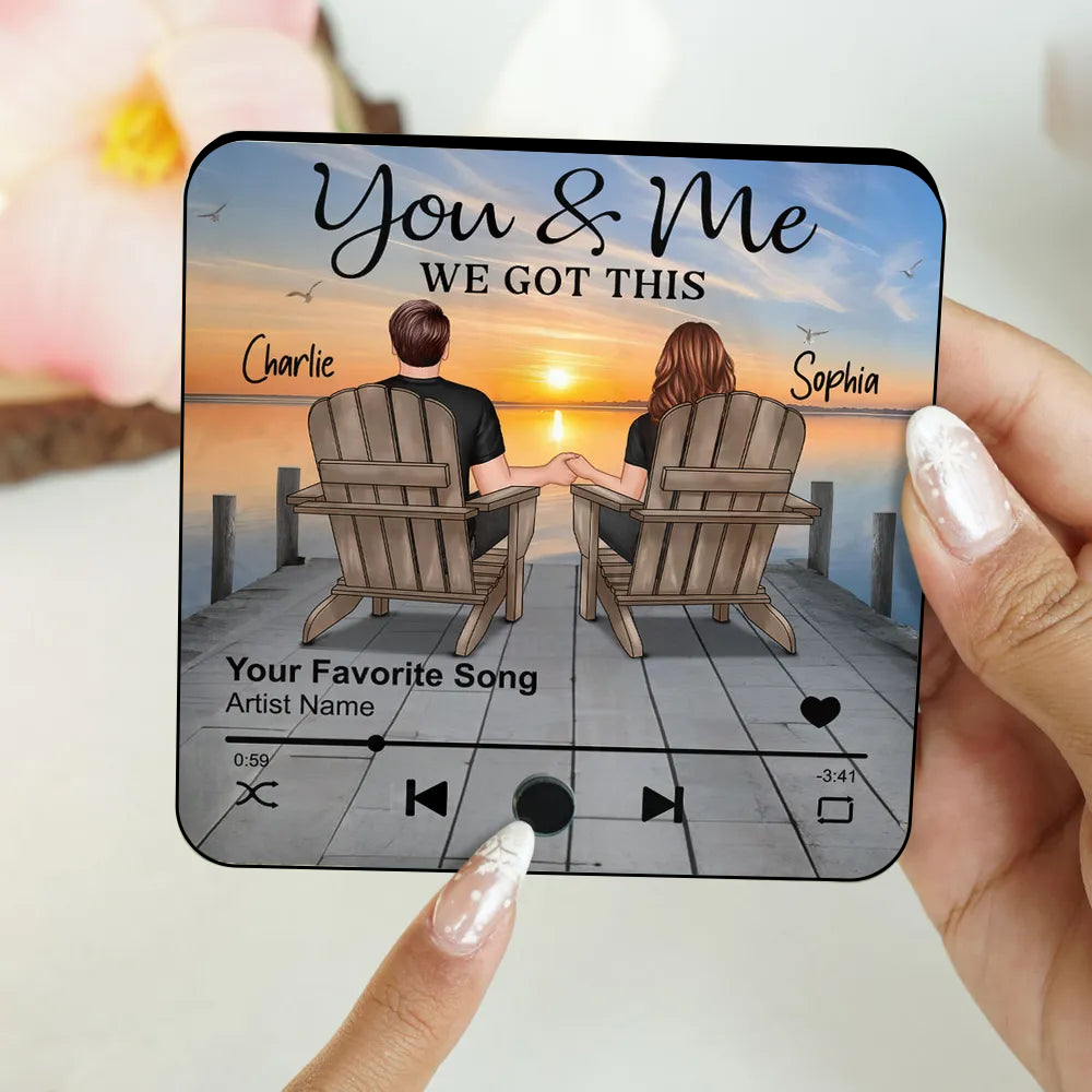 Romantic Couple Hand-in-Hand - Personalized Music Fridge Magnet - Anniversary & Valentine's Gift for Her/Him, Husband/Wife, Couples 2
