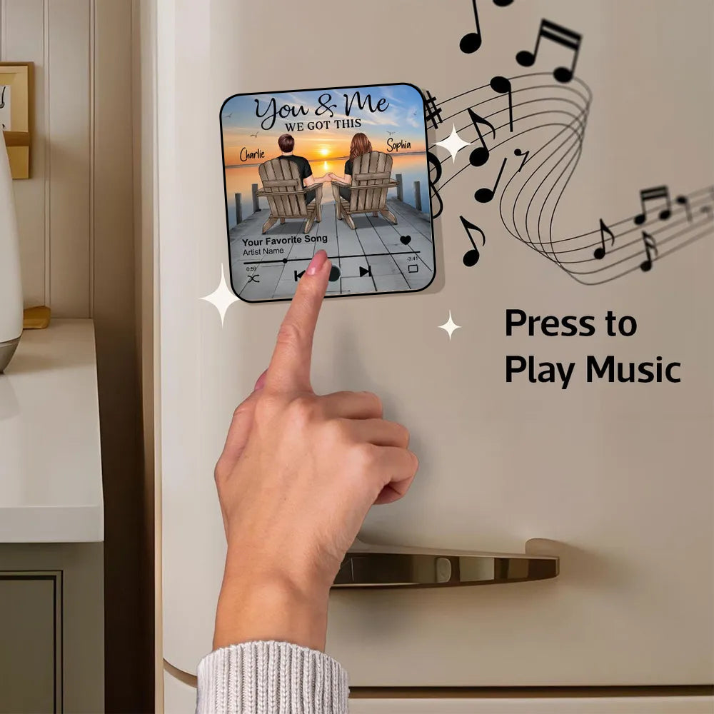 Romantic Couple Hand-in-Hand - Personalized Music Fridge Magnet - Anniversary & Valentine's Gift for Her/Him, Husband/Wife, Couples