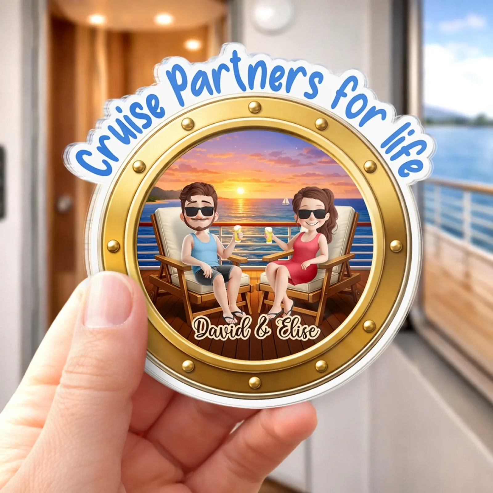 Sailing Into The Ocean Together Couple - Personalized Acrylic Fridge Magnet - Summer Vacation And Travel Gifts For Husband And Wife, Him And Her