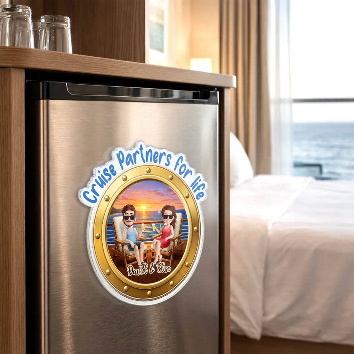 Sailing Into The Ocean Together Couple - Personalized Acrylic Fridge Magnet - Summer Vacation And Travel Gifts For Husband And Wife, Him And Her