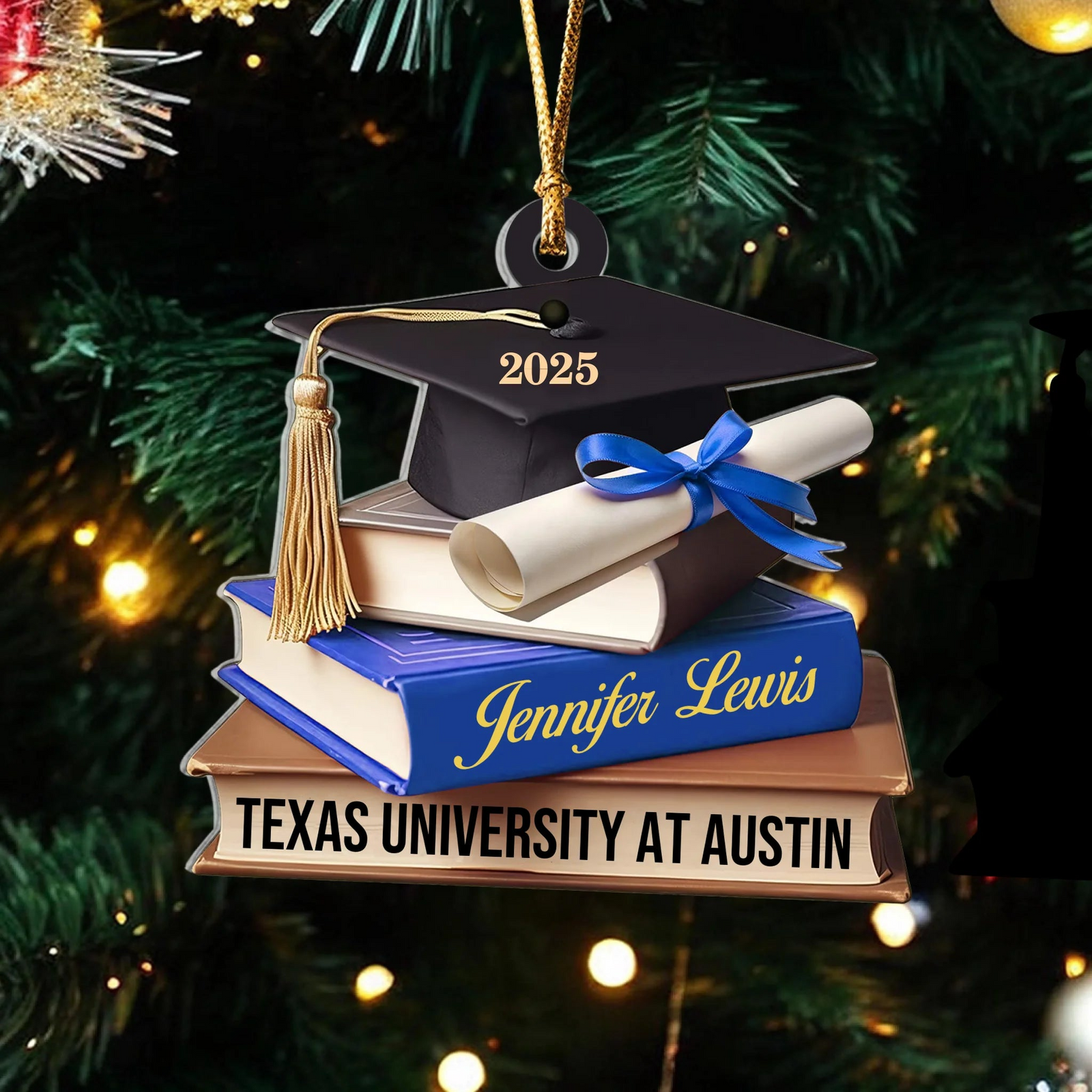 Custom School Graduation Cap With Books - Personalized Custom Shaped Ornament - Graduation Motivation Gift For Her/Him, Daughter/Son, Grad Ceremony, Commencement