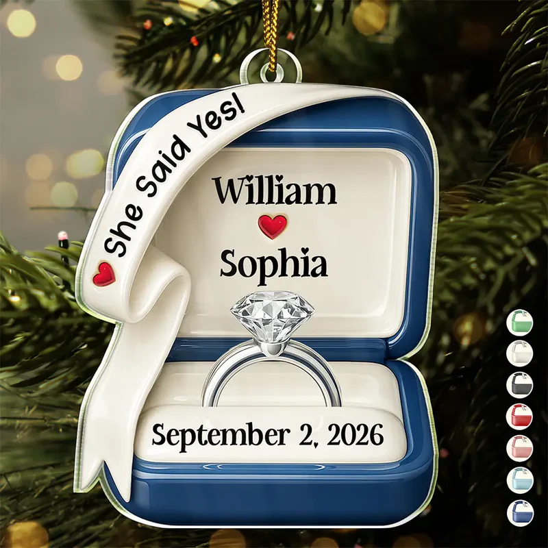 She Said Yes Engaged Married - Personalized Custom Shaped Acrylic Ornament - Christmas Gift For Engaged Couples, Newlyweds, Anniversaries