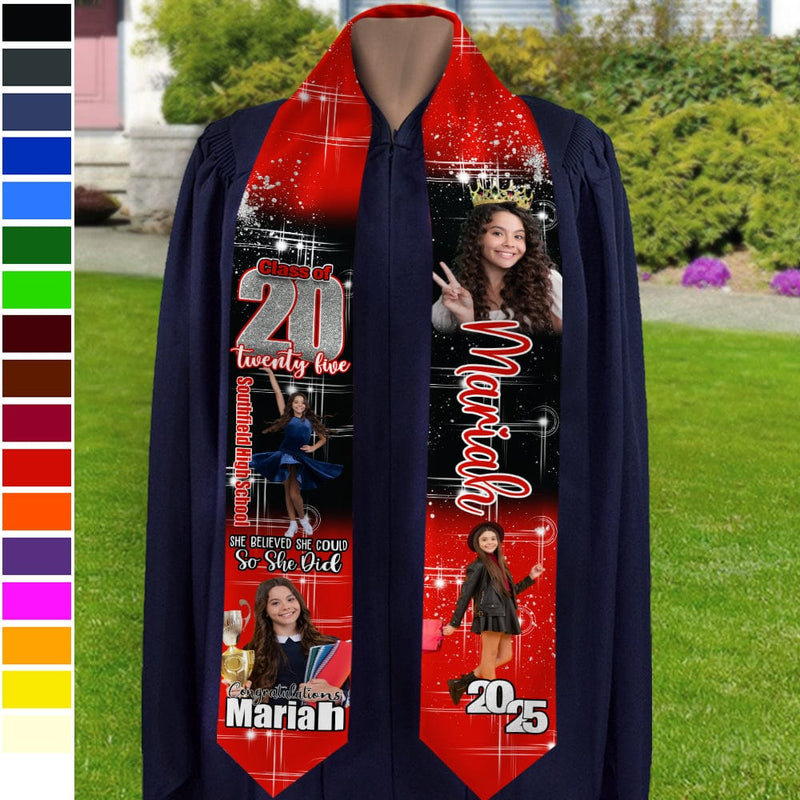 Custom Photo She Believed She Could So She Did - Personalized Stoles Sash - Gift For Her/Him, Daughter/Son, Grad Ceremony, Commencement | Graduation 1