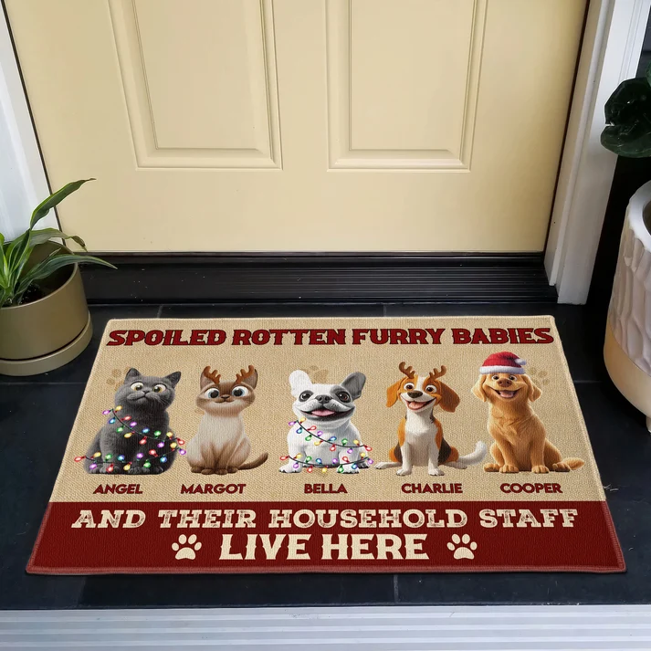 Spoiled Pets Live Here - Personalized Doormat - Christmas Gift for Dog Lovers, Cat Lovers, Pet Lovers