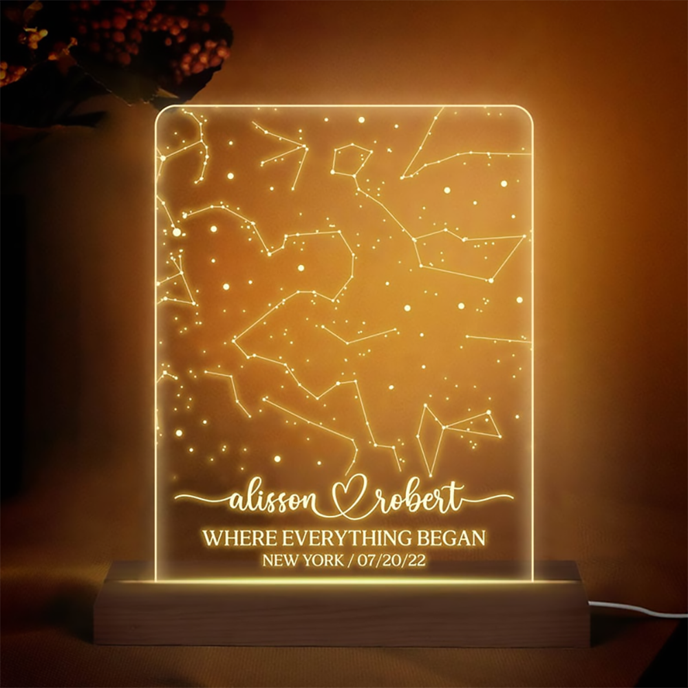 Star Map On Night Light - Personalized Constellation Chart Lamp - Gift For Her/Him, Husband/Wife, Couples on Anniversary, Valentine&#39;s Day