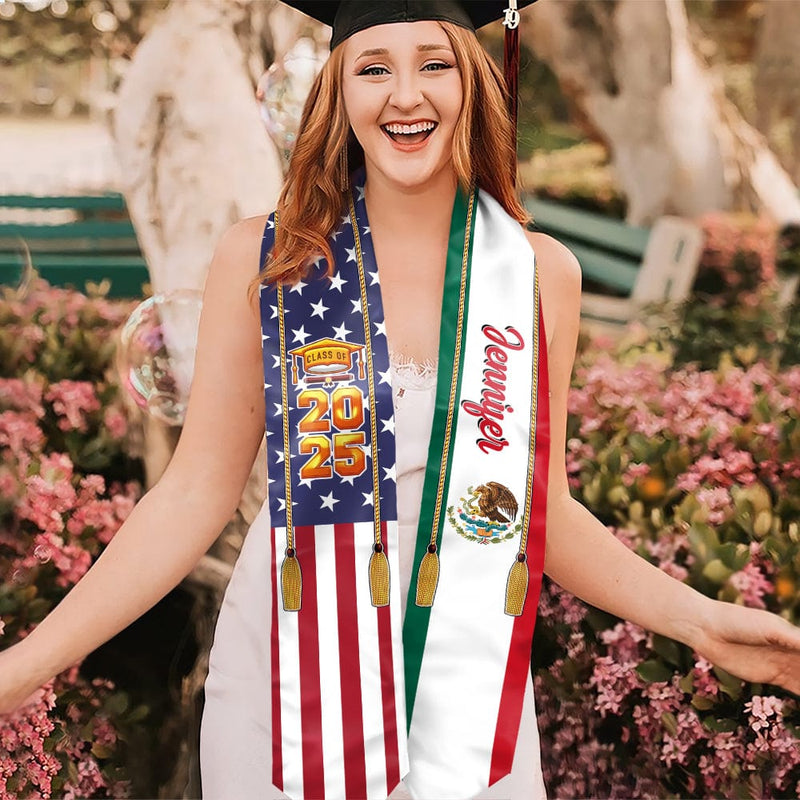 Country Flag Class of 2025 - Personalized Stoles Sash - Gift For Her/Him, Daughter/Son, Grad Ceremony, Commencement