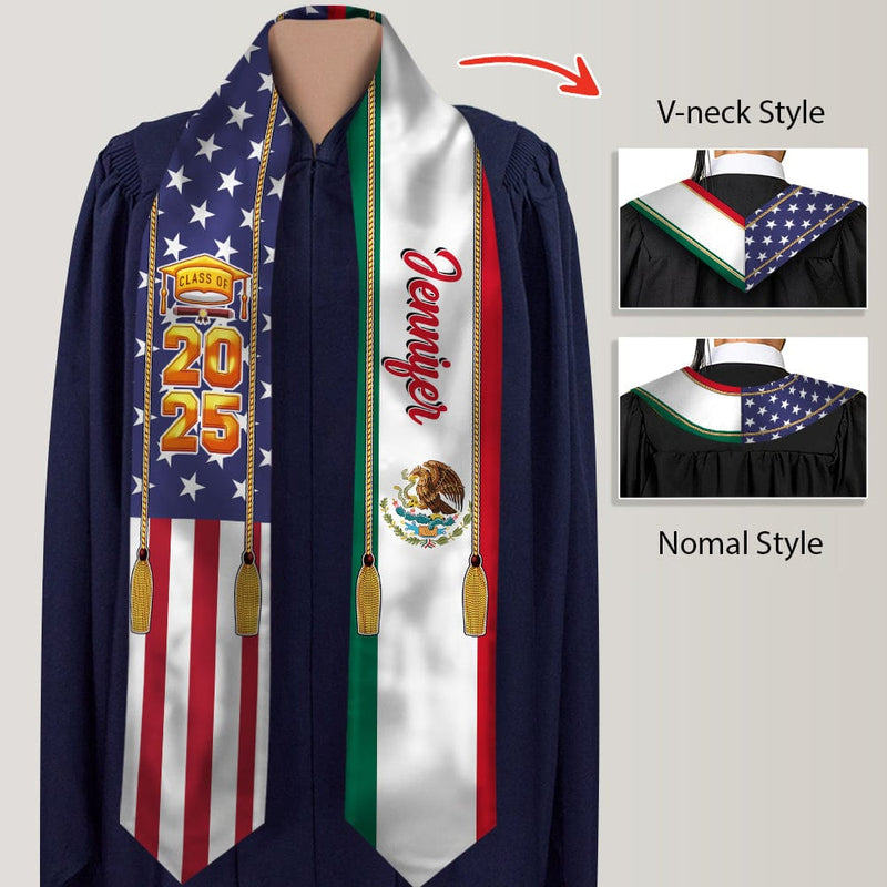 Country Flag Class of 2025 - Personalized Stoles Sash - Gift For Her/Him, Daughter/Son, Grad Ceremony, Commencement